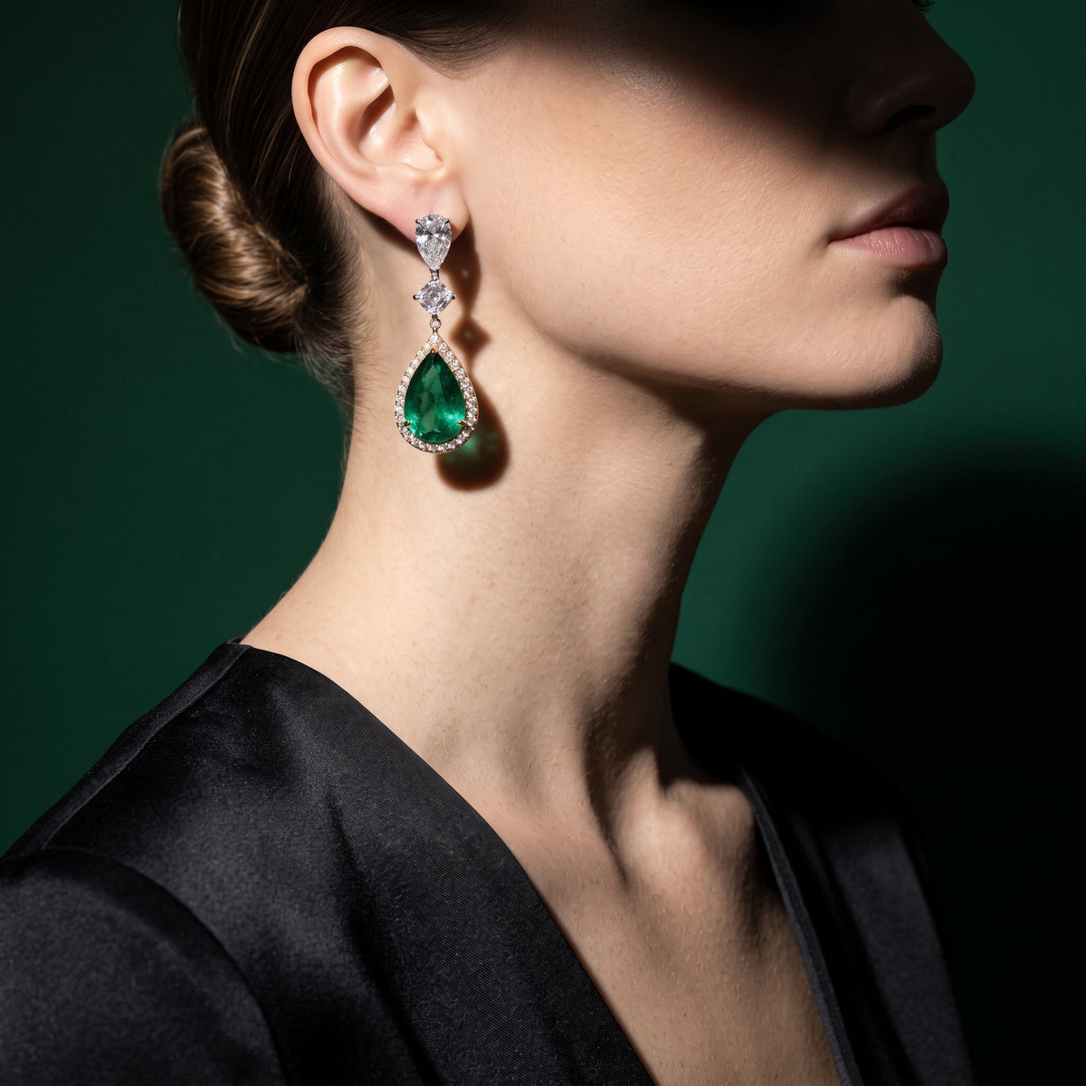 Pear-Shaped Emerald & Diamond Drop Earrings