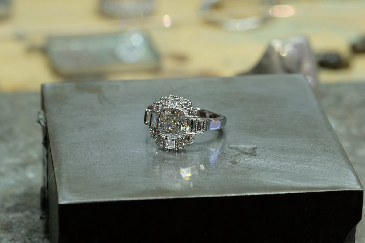 Cushion & Step-Cut Diamond Halo Ring