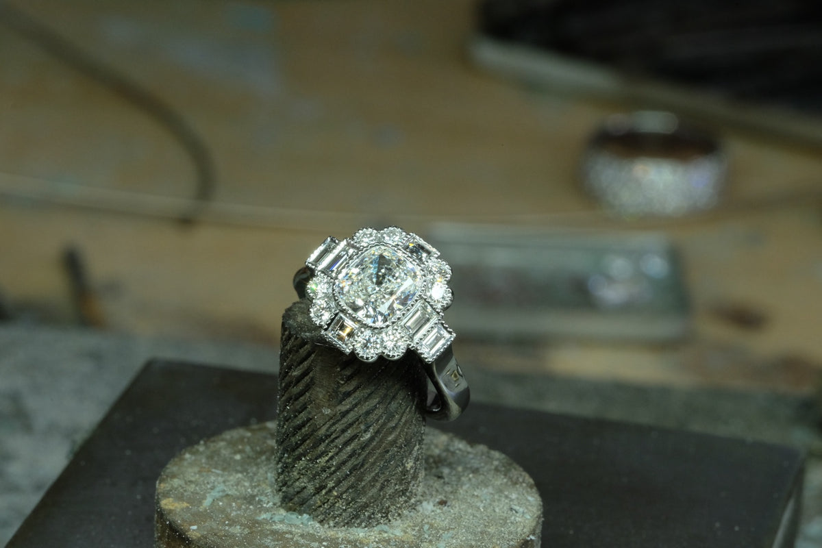 Cushion & Step-Cut Diamond Halo Ring