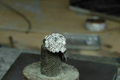 Cushion & Step-Cut Diamond Halo Ring