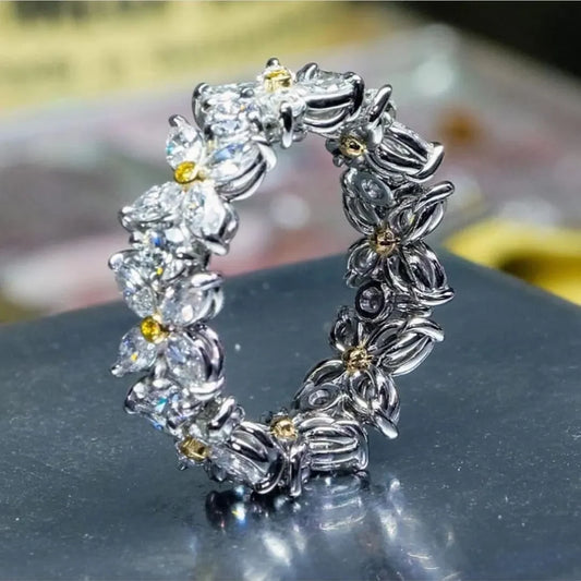 Floral Yellow Diamond Eternity Band