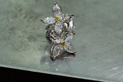 Marquise Diamond Flower Stud Earrings, front view