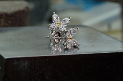 Marquise Diamond Flower Stud Earrings, side view