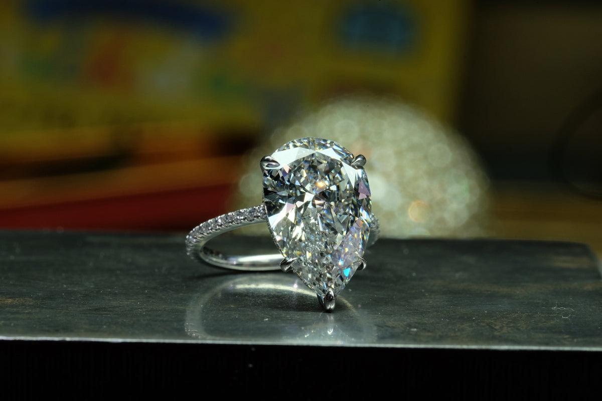 Offset Pear Diamond Solitaire Ring, front view