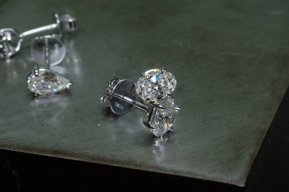 Oval Diamond Stud Earrings in platinum, view 1
