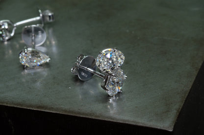 Oval Diamond Stud Earrings in platinum, view 1