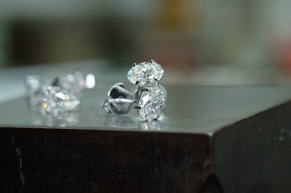 Oval Diamond Stud Earrings in platinum, view 2
