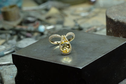 Oval Yellow Diamond Drop Ring