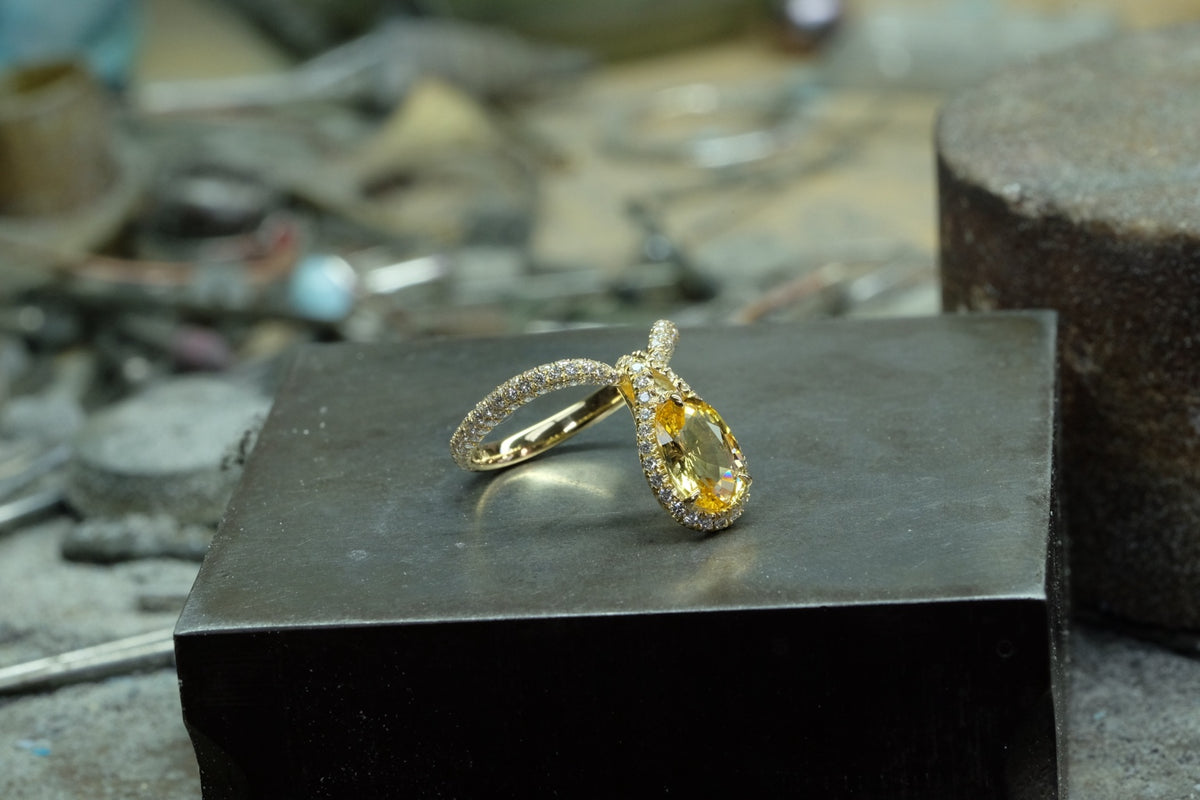 Oval Yellow Diamond Drop Ring