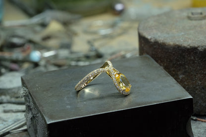 Oval Yellow Diamond Drop Ring