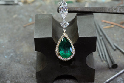 Pear-Shaped Emerald & Diamond Drop Earrings