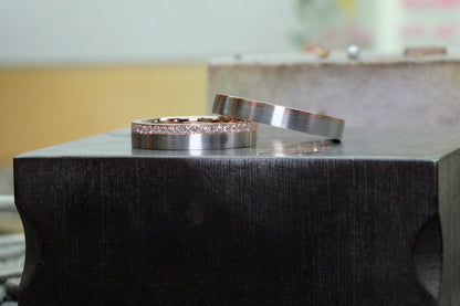 Platinum & Rose Gold Union Bands, paired front view