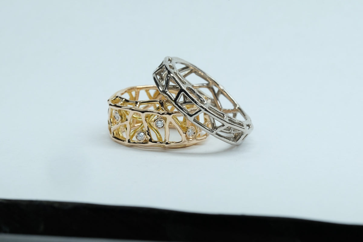 Platinum & Yellow Gold Openwork Bands, view 1