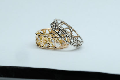 Platinum & Yellow Gold Openwork Bands, view 1