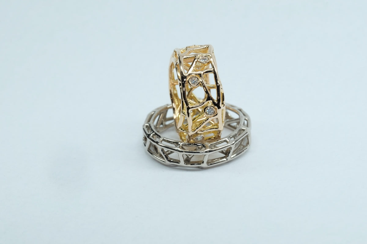 Platinum & Yellow Gold Openwork Bands, view 2
