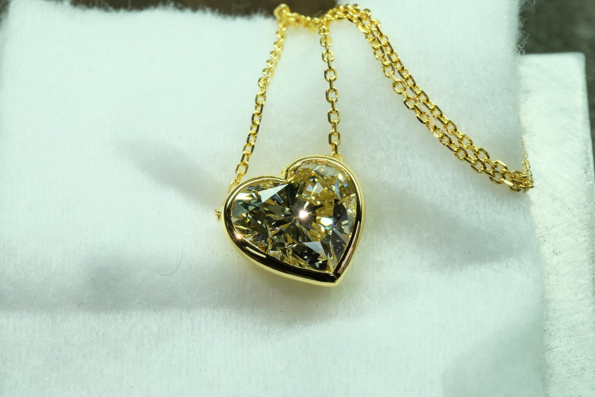 Yellow diamond heart pendant in 18k yellow gold, alternate front view